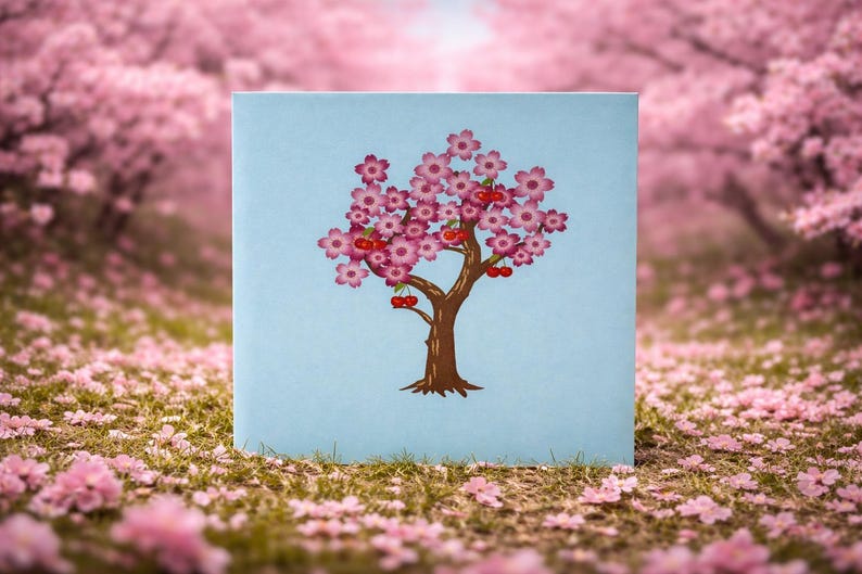 Cherry Blossom pop-up card open view