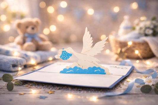 New Born Baby with Stork 3D pop-up card by PopJoy Cards