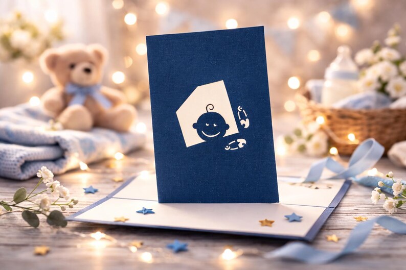 New Born Baby with Stork pop-up card open view