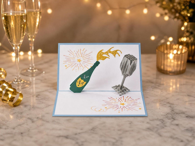 Celebration Champagne 3D pop-up card by PopJoy Cards