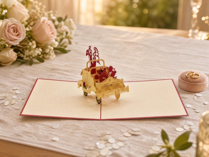 Wedding Getaway Car 3D pop-up card by PopJoy Cards