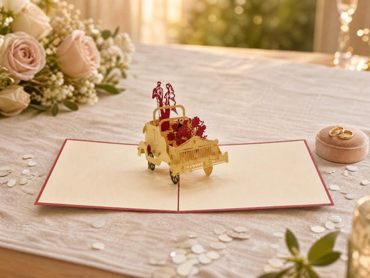 Wedding Getaway Car 3D pop-up card by PopJoy Cards