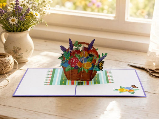 Basket of Flowers 3D pop-up card by PopJoy Cards