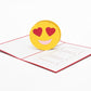 Love Emoji 3D pop-up card by PopJoy Cards - open view, studio shot