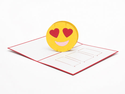Love Emoji 3D pop-up card by PopJoy Cards - open view, studio shot