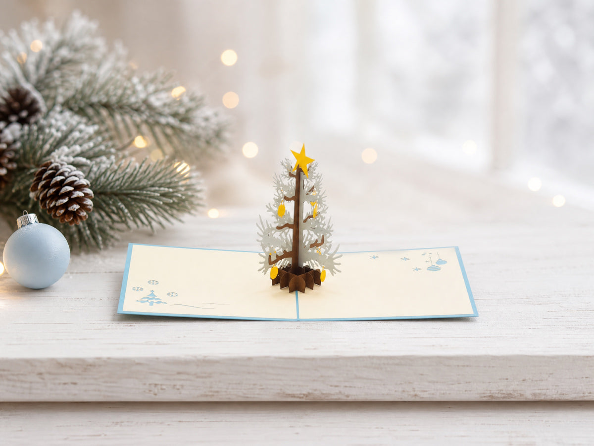 Mini Christmas Tree 3D pop-up card by PopJoy Cards - lifestyle scene