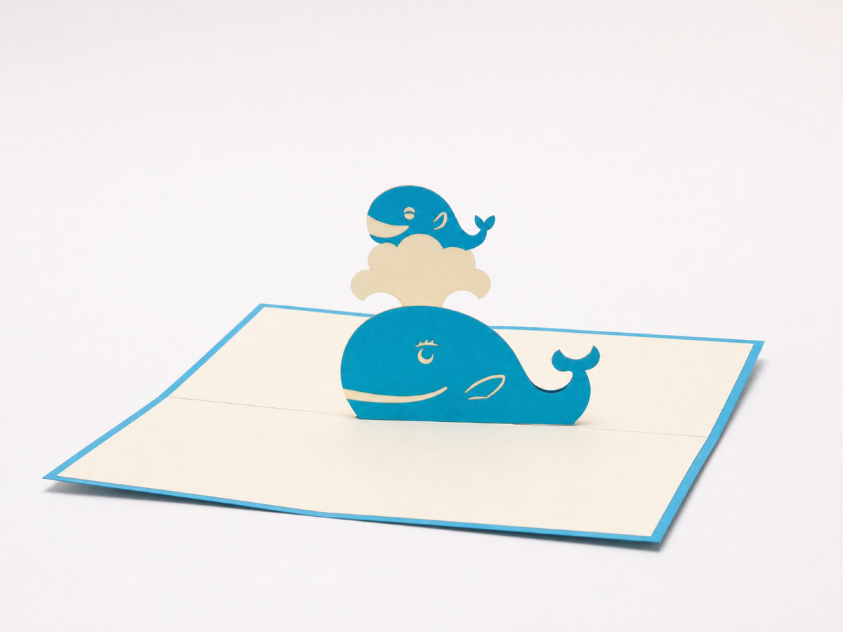 Mother's Day Whale 3D pop-up card by PopJoy Cards - open view, studio shot