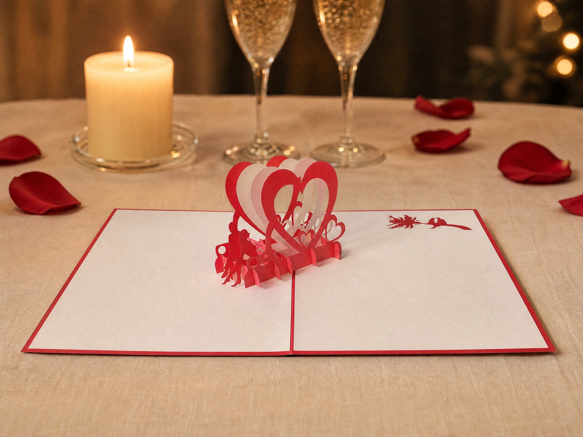 Mr. and Mrs. Anniversary Wedding 3D pop-up card by PopJoy Cards - lifestyle scene