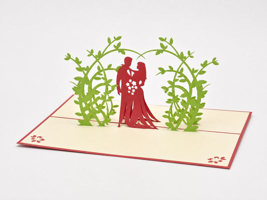 Outdoor Wedding 3D pop-up card by PopJoy Cards - open view, studio shot