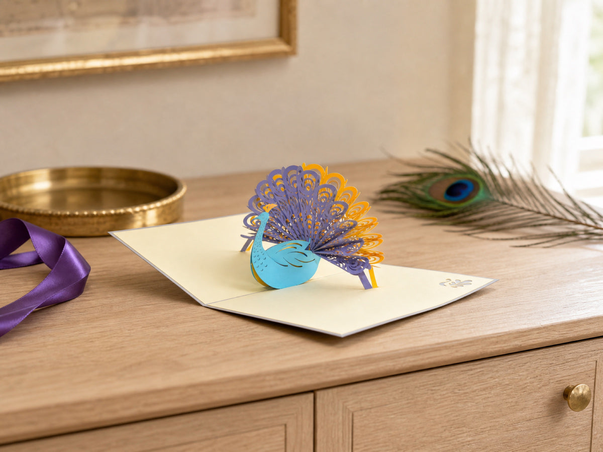 Peacock 3D pop-up card by PopJoy Cards - lifestyle scene