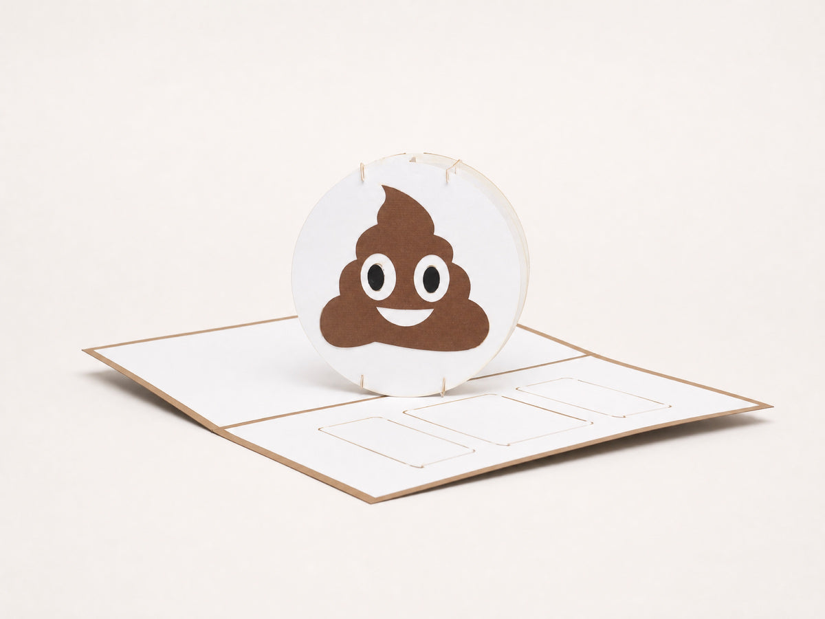 Poop Emoji 3D pop-up card by PopJoy Cards - open view, studio shot