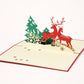 Reindeer Christmas 3D pop-up card by PopJoy Cards - open view, studio shot