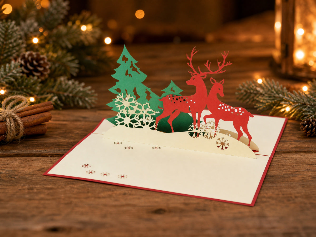 Reindeer Christmas 3D pop-up card by PopJoy Cards - lifestyle scene