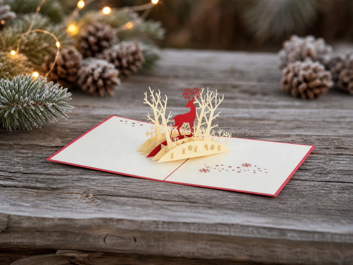 Reindeer in the Woods 3D pop-up card by PopJoy Cards - lifestyle scene
