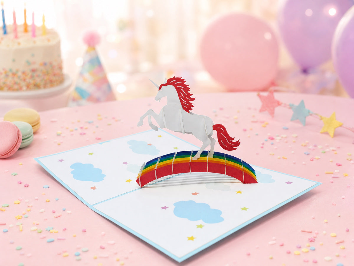 Unicorn 3D pop-up card by PopJoy Cards - lifestyle scene