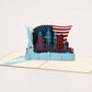 USA Lady Liberty 3D pop-up card by PopJoy Cards - open view, studio shot