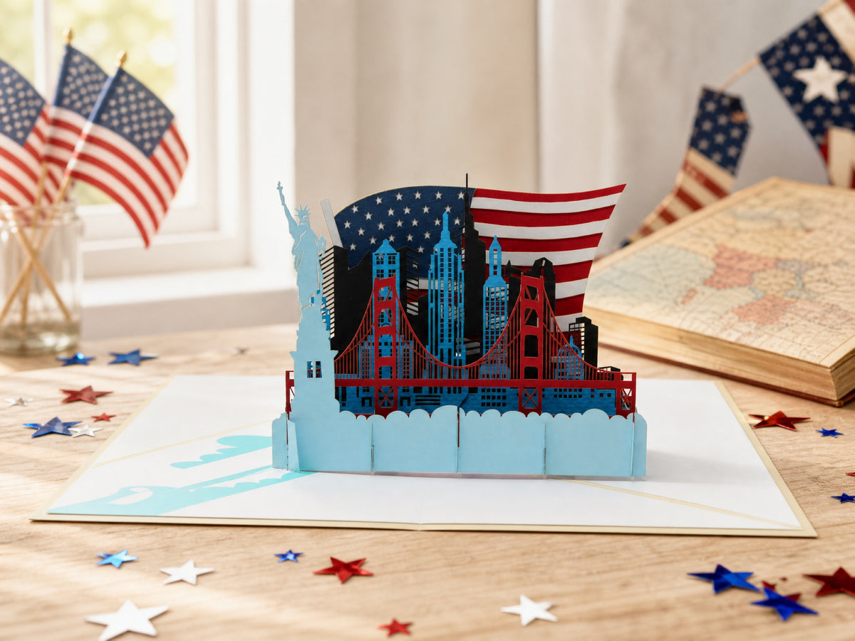 USA Lady Liberty 3D pop-up card by PopJoy Cards - lifestyle scene
