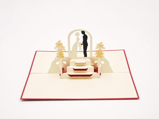 Wedding at the Altar 3D pop-up card by PopJoy Cards - open view, studio shot