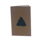 Brown card with black silhouette of poop emoji