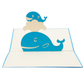 Pop-up card showing mother blue whale playing with baby blue whale