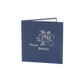 Dark blue card with outline of gift and the words "happy birthday" etched into the front cover in white
