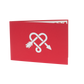 Red card with white arrow twisted into a heart on front cover
