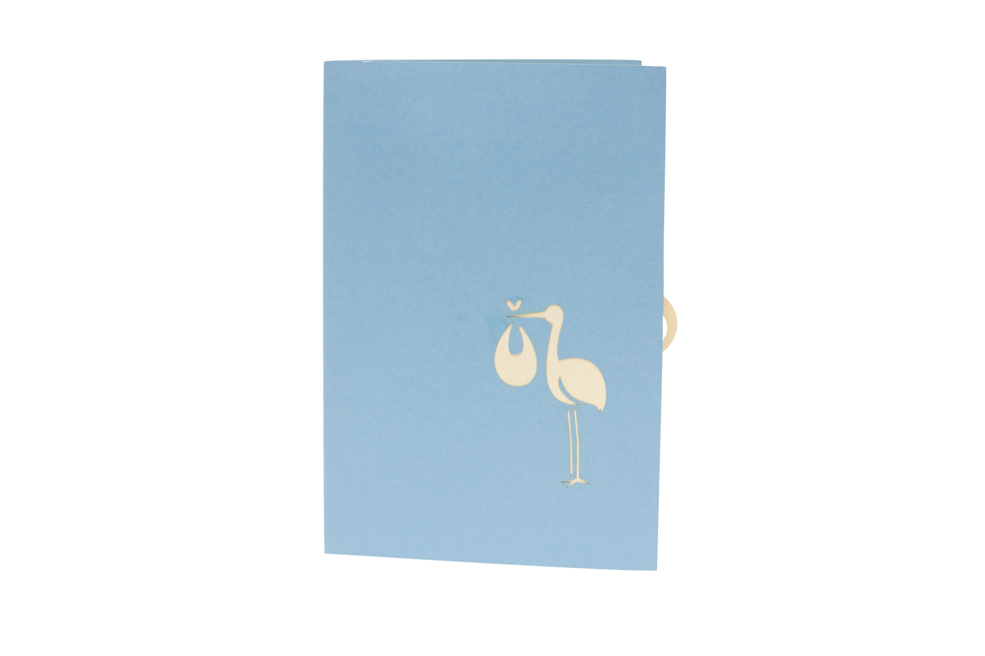 Blue card with silhouette of crane and bundle in white on front cover